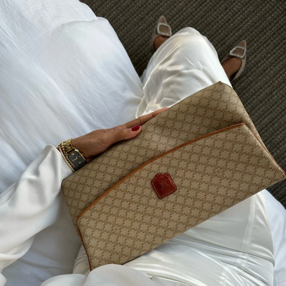 Authentic Vintage Celine Macadam Triomphe Leather Clutch Bag - Picture 1 of 17